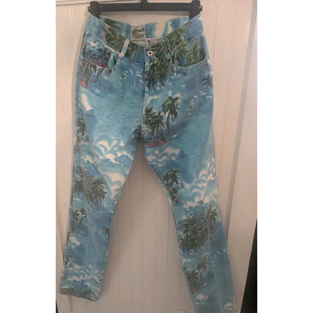Vintage 1980s GMS Surf Tropical Palm Trees Beach Denim Jeans 28 Cotton